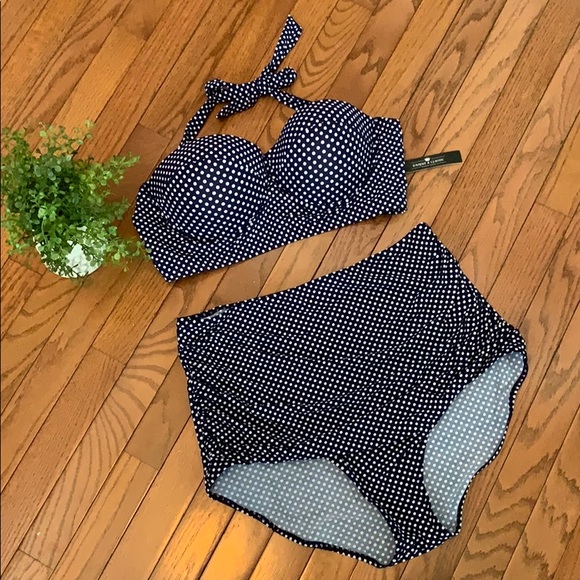 Other - NWT navy & white polka dot bikini - size XXL